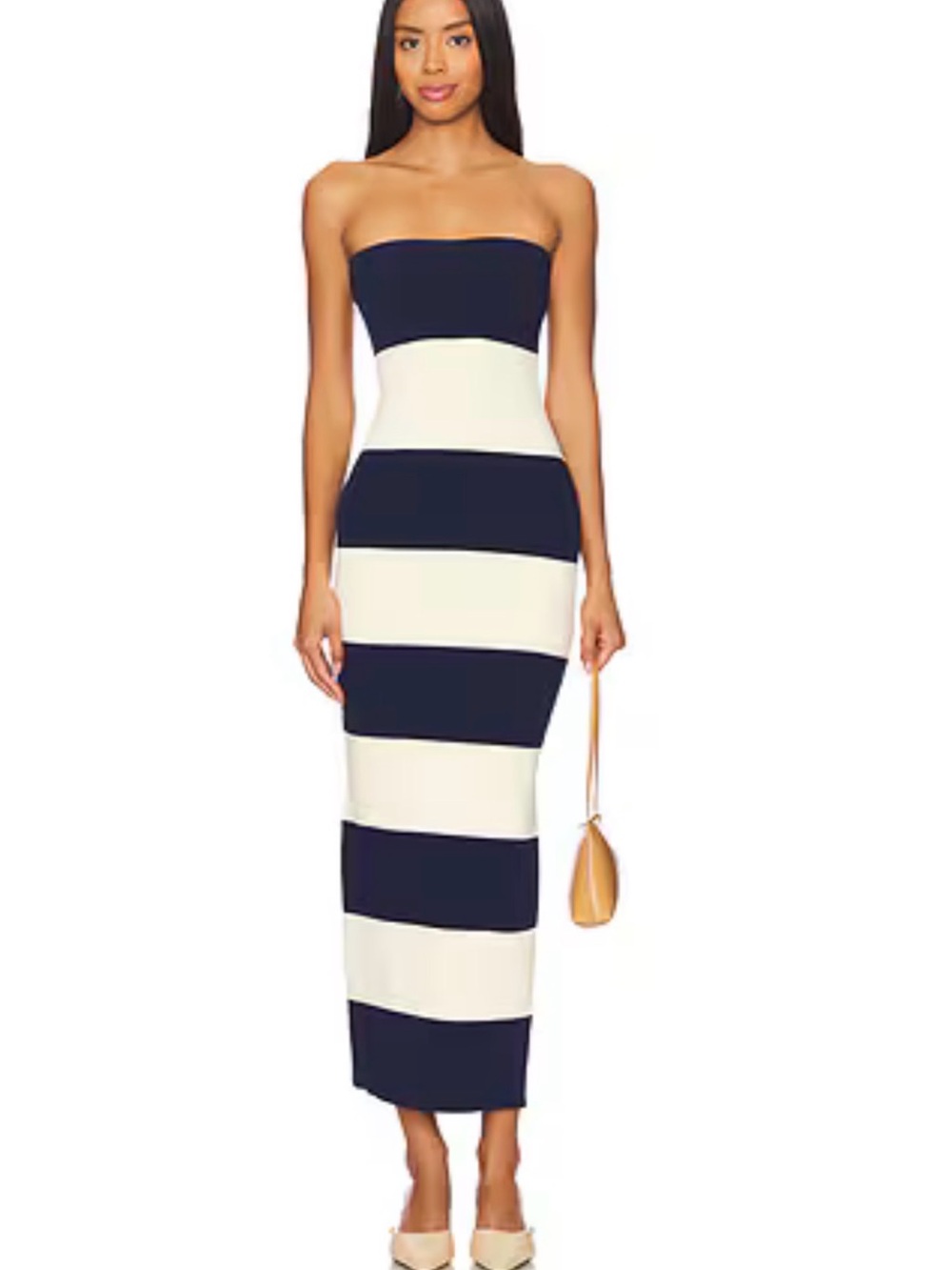 POSSE Theo Striped Strapless Knit Maxi Dress Black Cream Size M
